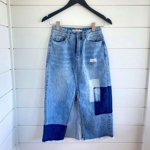 Denim crayon/midi skirt with hem